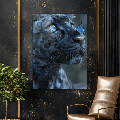 Mavi Leopar Kelebek Sanatsal Cam Tablo