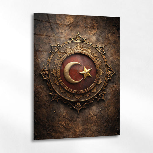 Osmanlı Motifli Ay Yıldız Madalyon Cam Tablo
