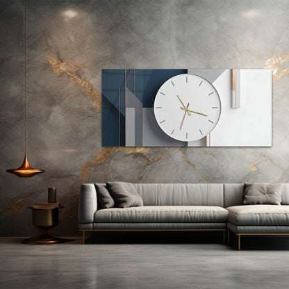 Lacivert Geometrik Modern - Saatlı Cam Tablo