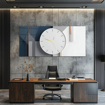 Lacivert Geometrik Modern - Saatlı Cam Tablo