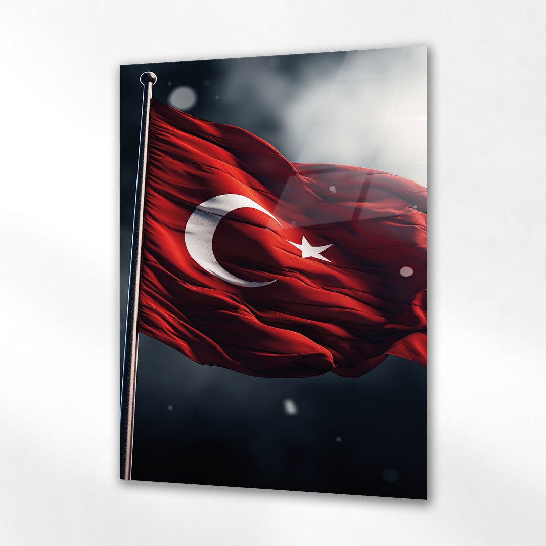 Dalgalanan Türk Bayrağı Rüzgarlı Cam Tablo