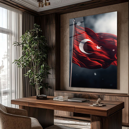 Dalgalanan Türk Bayrağı Rüzgarlı Cam Tablo