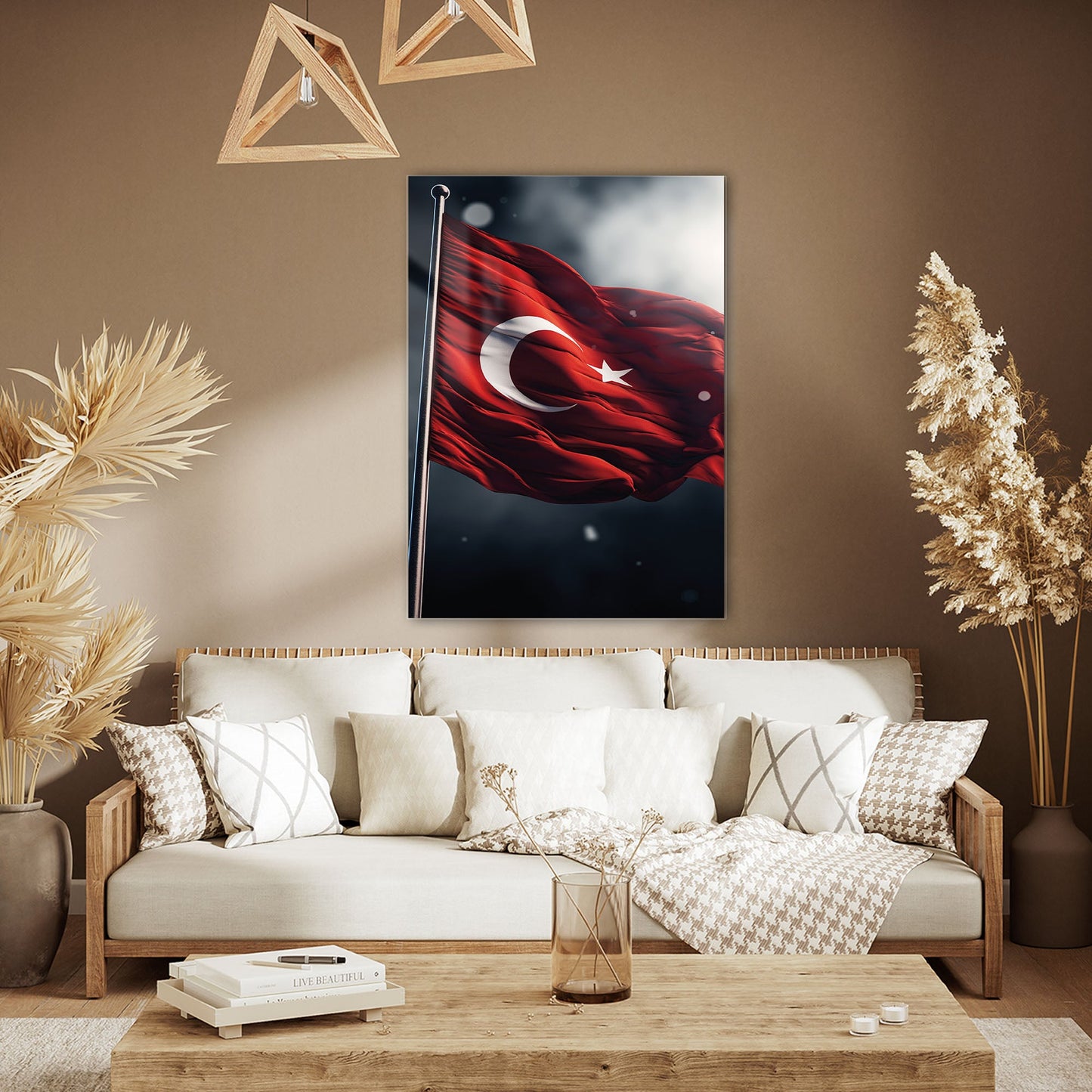 Dalgalanan Türk Bayrağı Rüzgarlı Cam Tablo