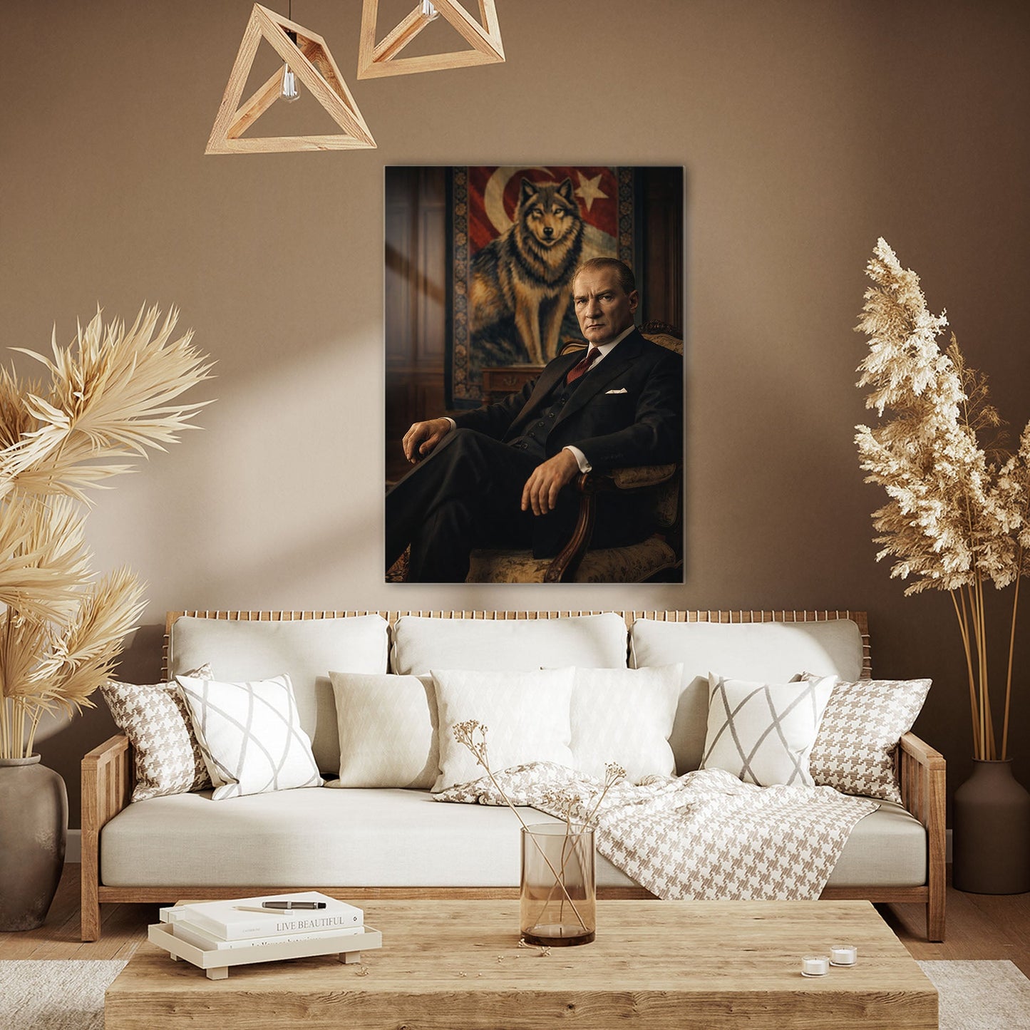 Atatürk Koltukta Oturan Bozkurt Fonlu Cam Tablo