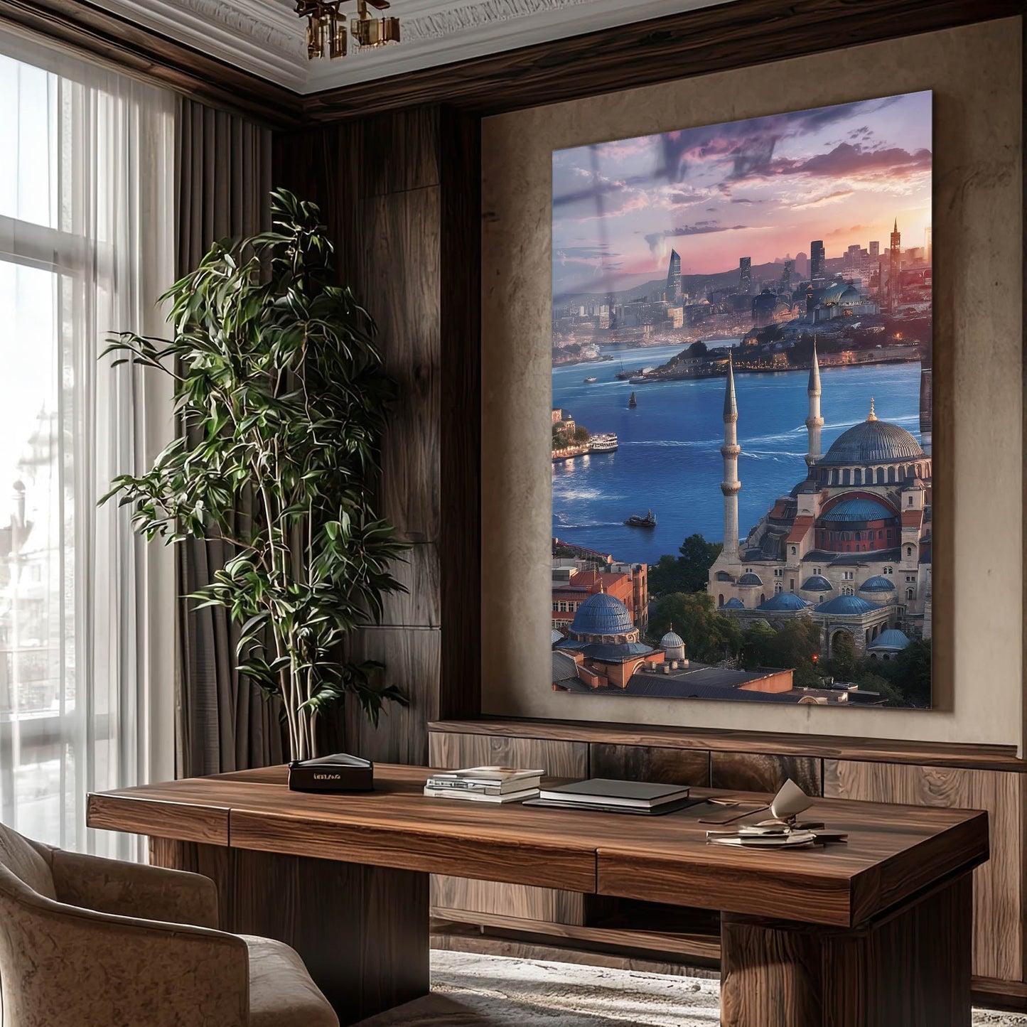 İstanbul Silüeti Gün Batımı Cam Tablo