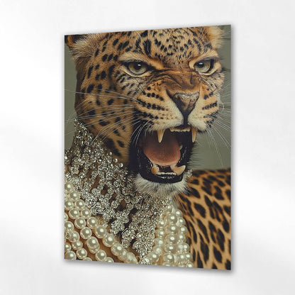 İnci ve Taşlı Leopar Lüks Cam Tablo