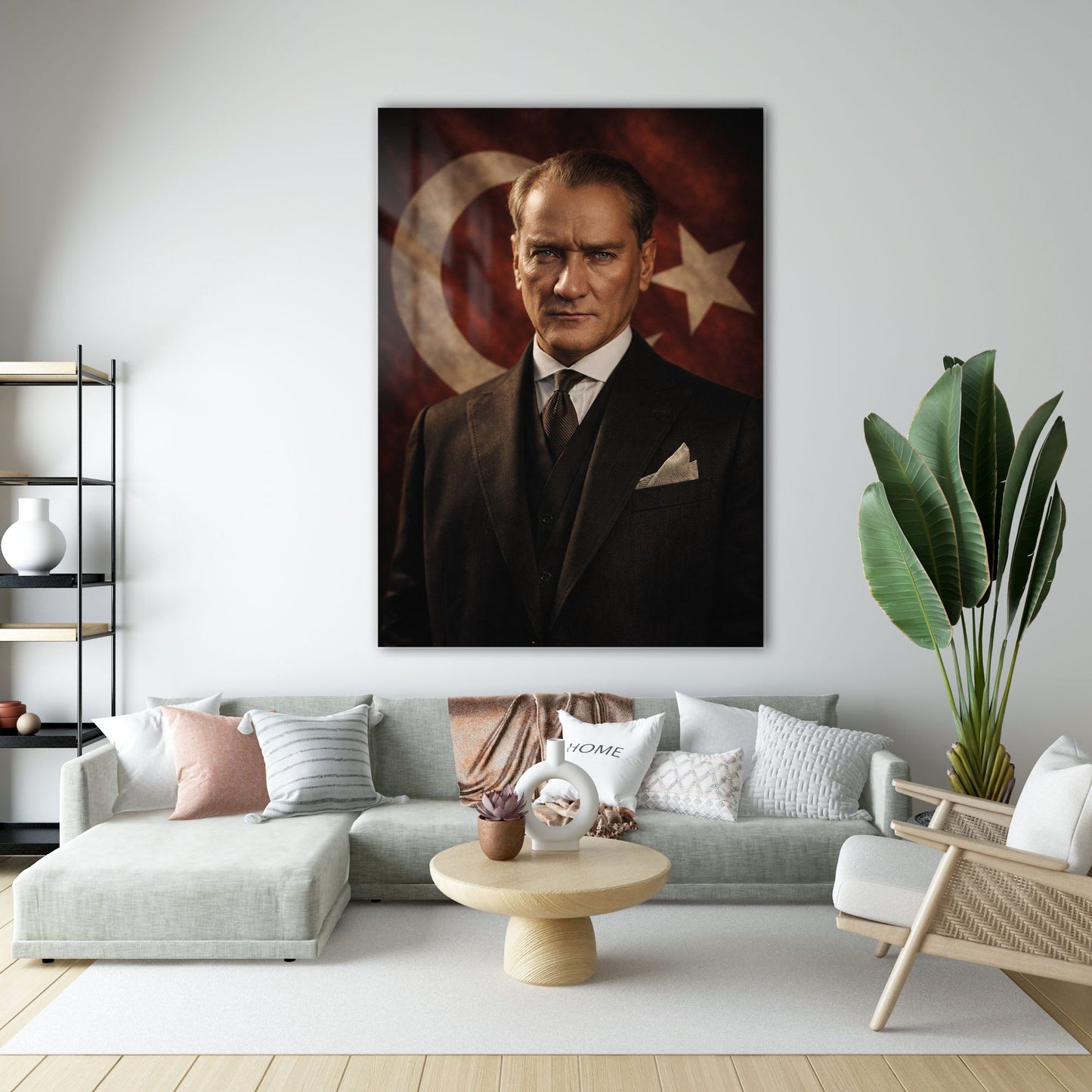 Atatürk Klasik Portre Türk Bayrağı Fon Cam Tablo