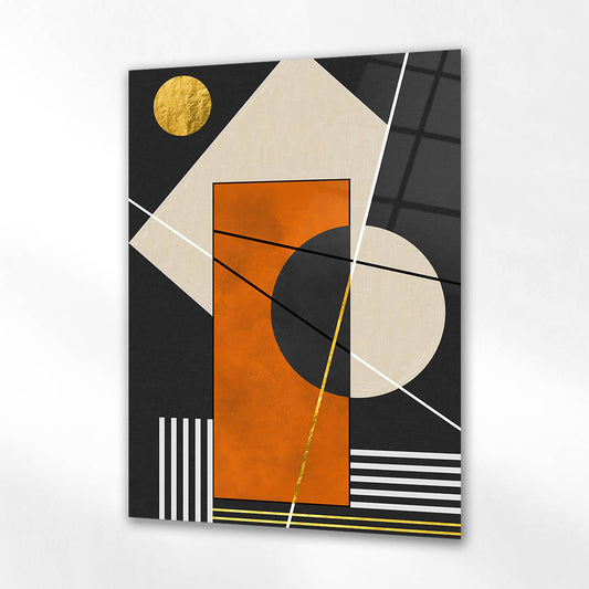 Altın Güneşli Geometrik Bauhaus Cam Tablo