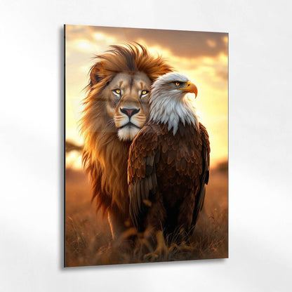 Aslan ve Kartal Günbatımı Cam Tablo