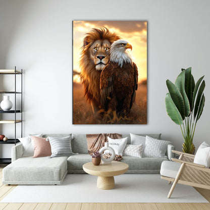 Aslan ve Kartal Günbatımı Cam Tablo
