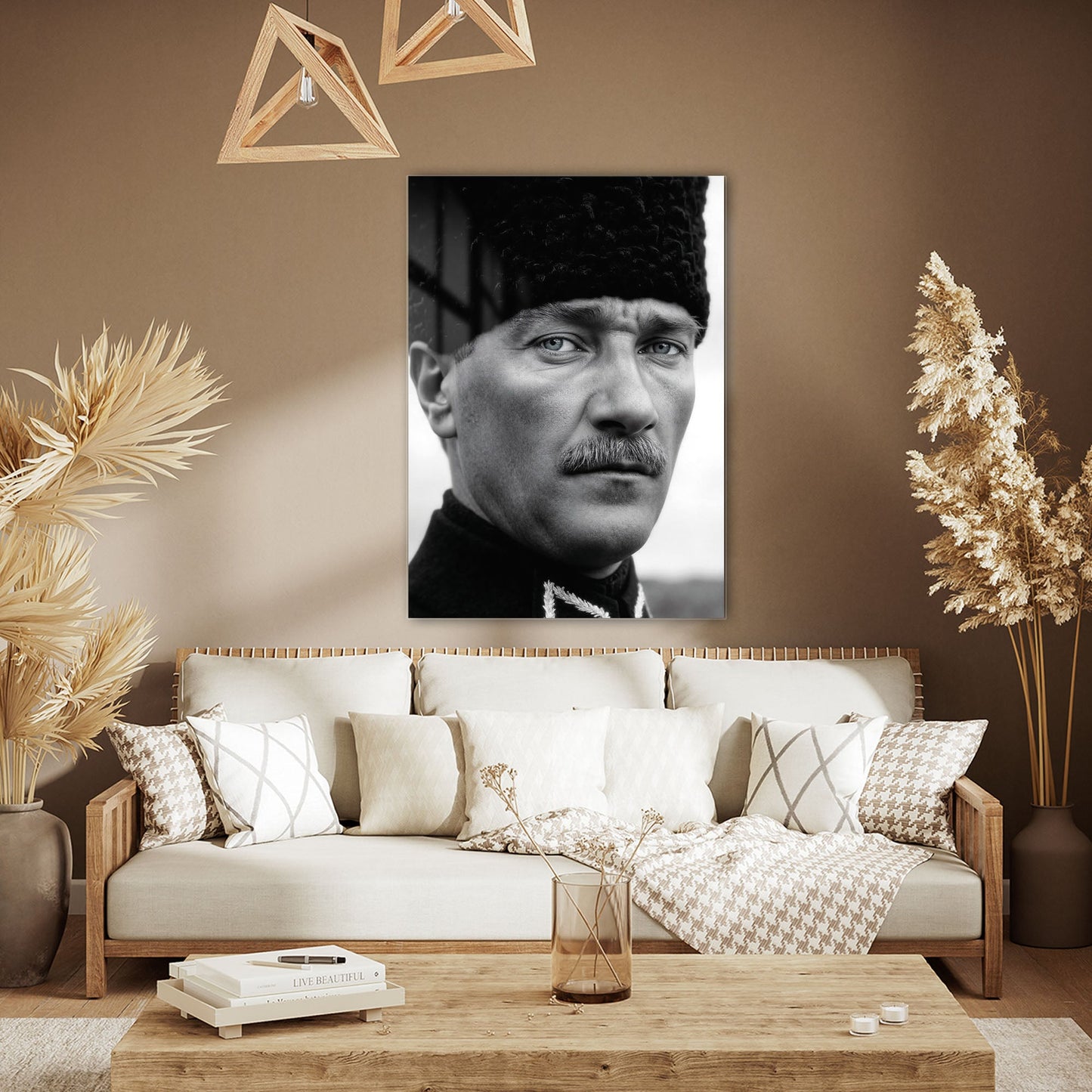 Atatürk Siyah Beyaz Yakın Plan Tarihi Portre Cam Tablo