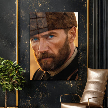 Atatürk Mavi Gözlü Sinematik Portre Cam Tablo