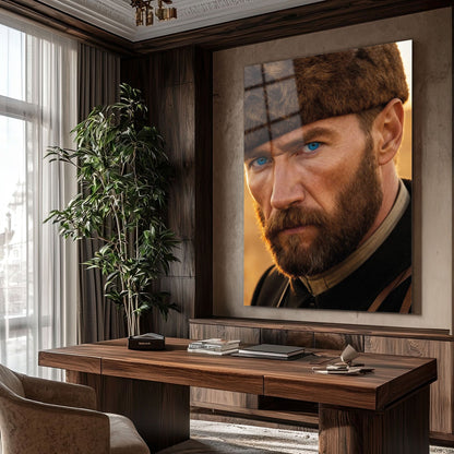 Atatürk Mavi Gözlü Sinematik Portre Cam Tablo