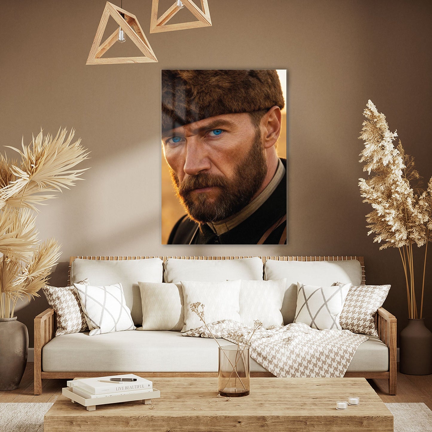 Atatürk Mavi Gözlü Sinematik Portre Cam Tablo