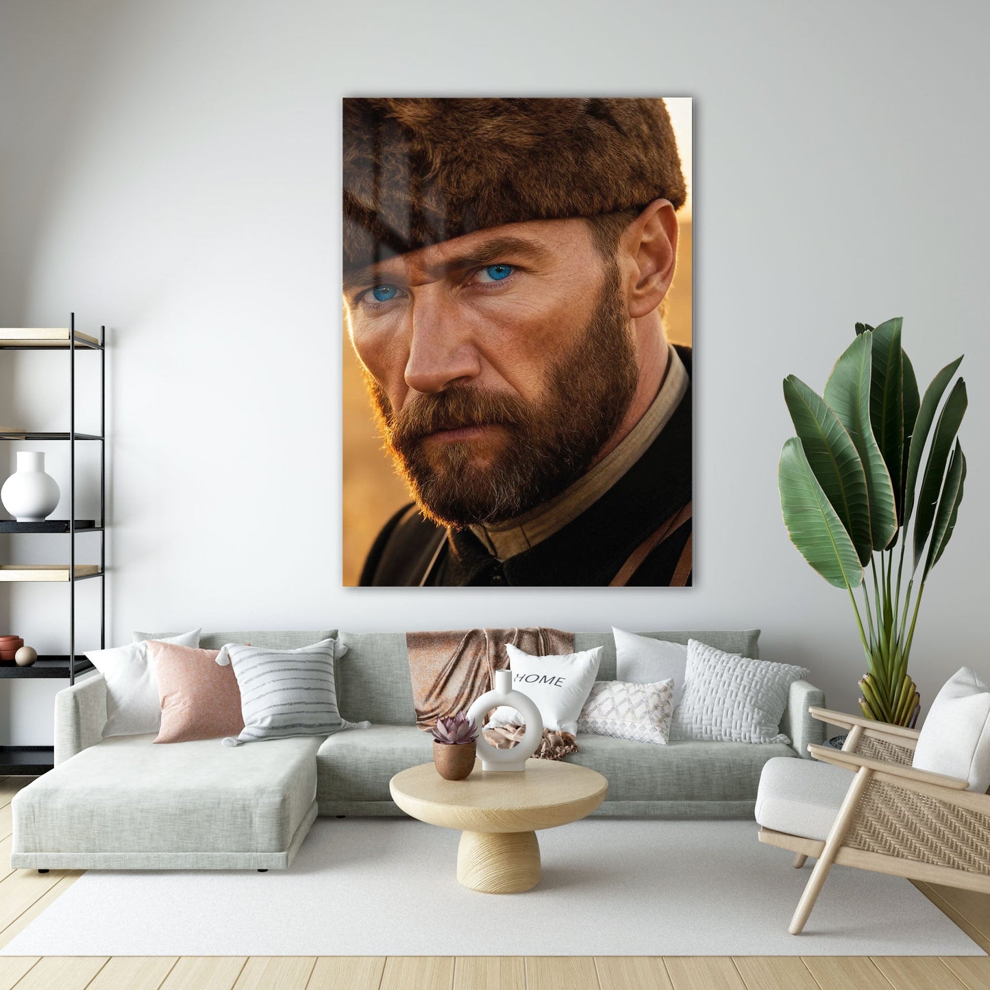 Atatürk Mavi Gözlü Sinematik Portre Cam Tablo