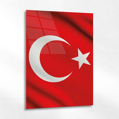 Türk Bayrağı Ay Yıldız Kırmızı Doku Cam Tablo