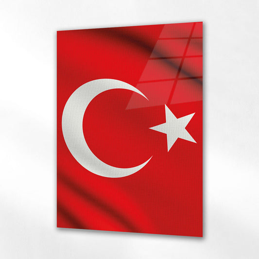 Türk Bayrağı Ay Yıldız Kırmızı Doku Cam Tablo