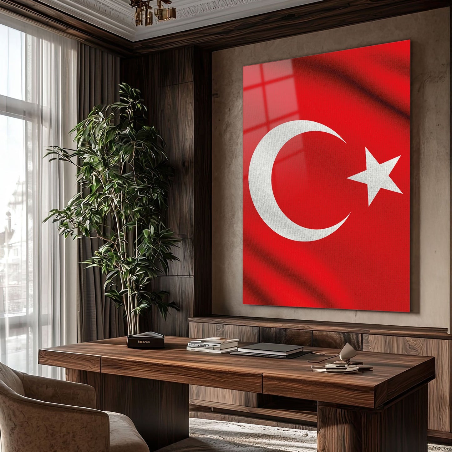 Türk Bayrağı Ay Yıldız Kırmızı Doku Cam Tablo