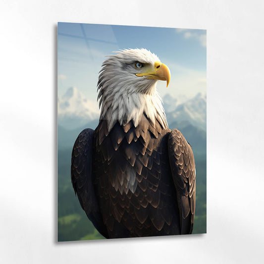 Dağ Manzaralı Kartal Portre Cam Tablo