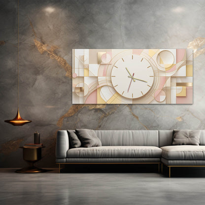 Pastel Geometrik Şık - Saatlı Cam Tablo