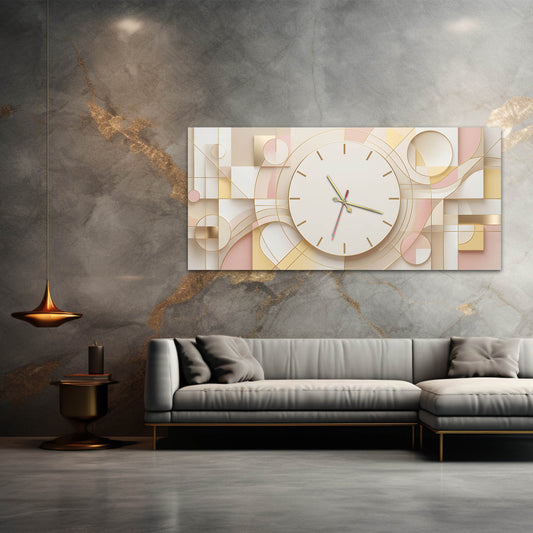 Pastel Geometrik Şık - Saatlı Cam Tablo