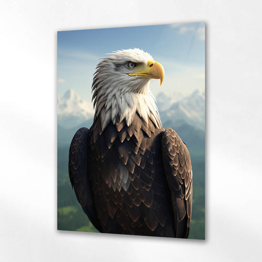 Dağ Manzaralı Kartal Portre Cam Tablo
