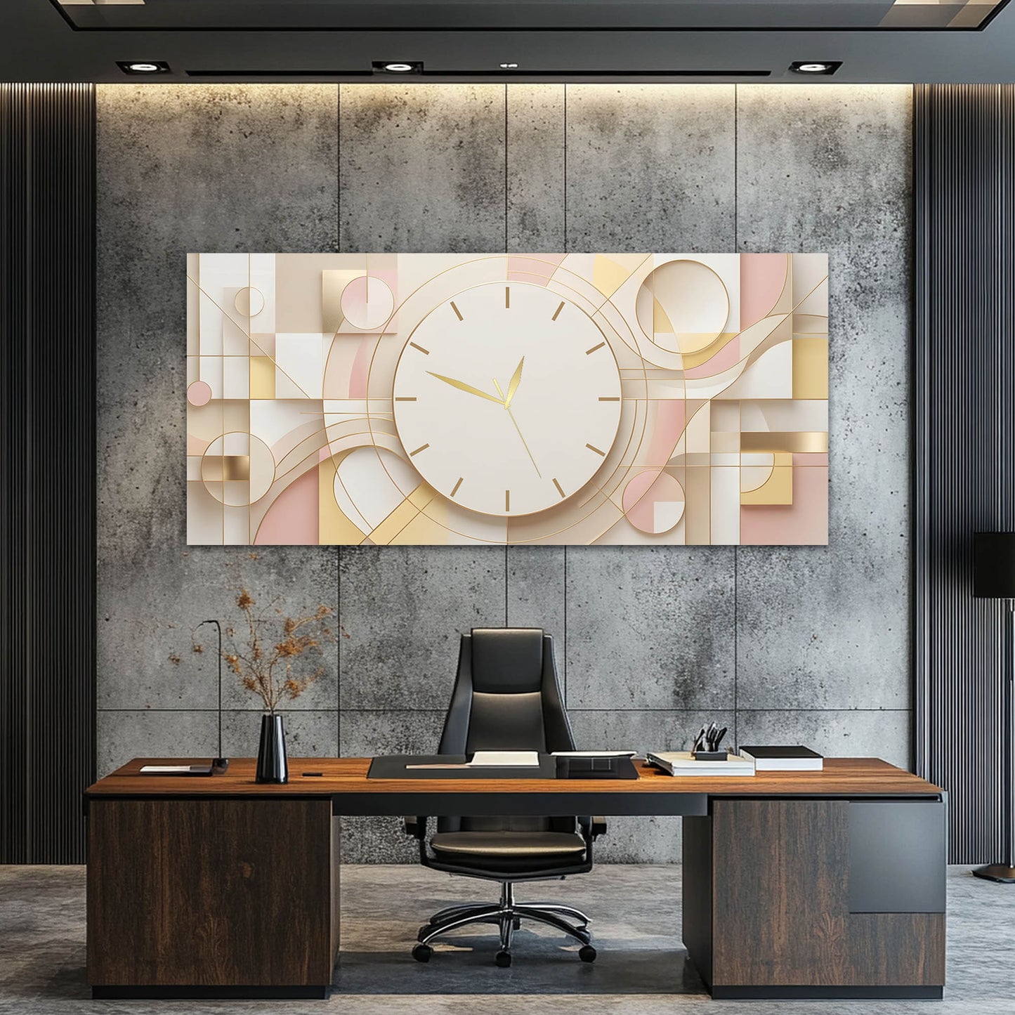 Pastel Geometrik Şık - Saatlı Cam Tablo