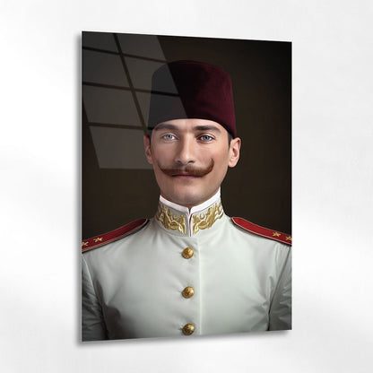 Atatürk Üniformalı Resmi Klasik Portre Cam Tablo