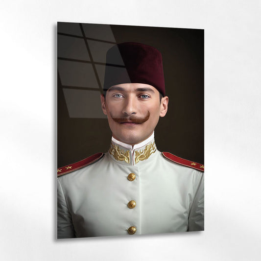 Atatürk Üniformalı Resmi Klasik Portre Cam Tablo