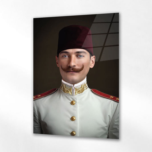 Atatürk Üniformalı Resmi Klasik Portre Cam Tablo