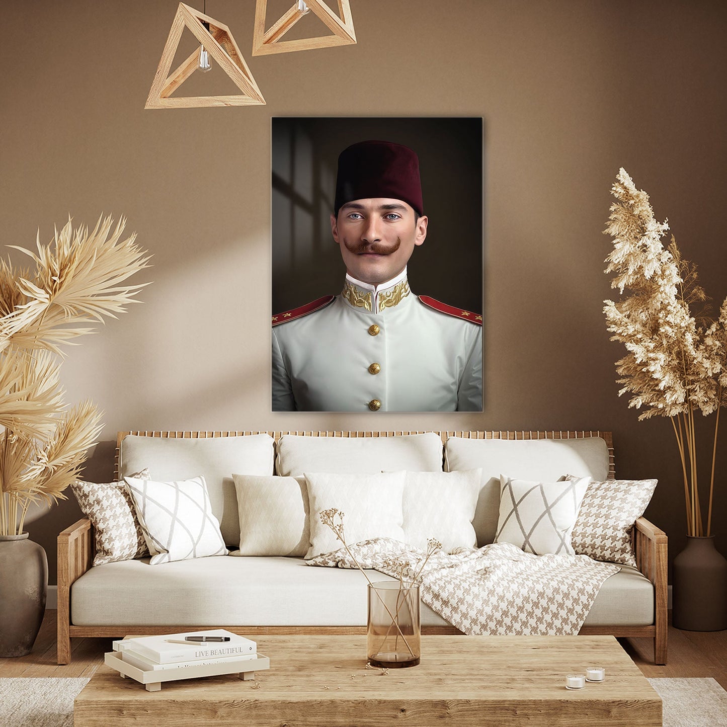 Atatürk Üniformalı Resmi Klasik Portre Cam Tablo