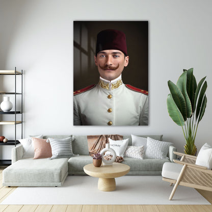 Atatürk Üniformalı Resmi Klasik Portre Cam Tablo