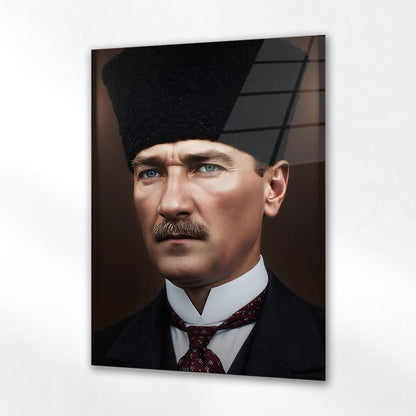 Atatürk Kalpaklı Klasik Tarihi Portre Cam Tablo