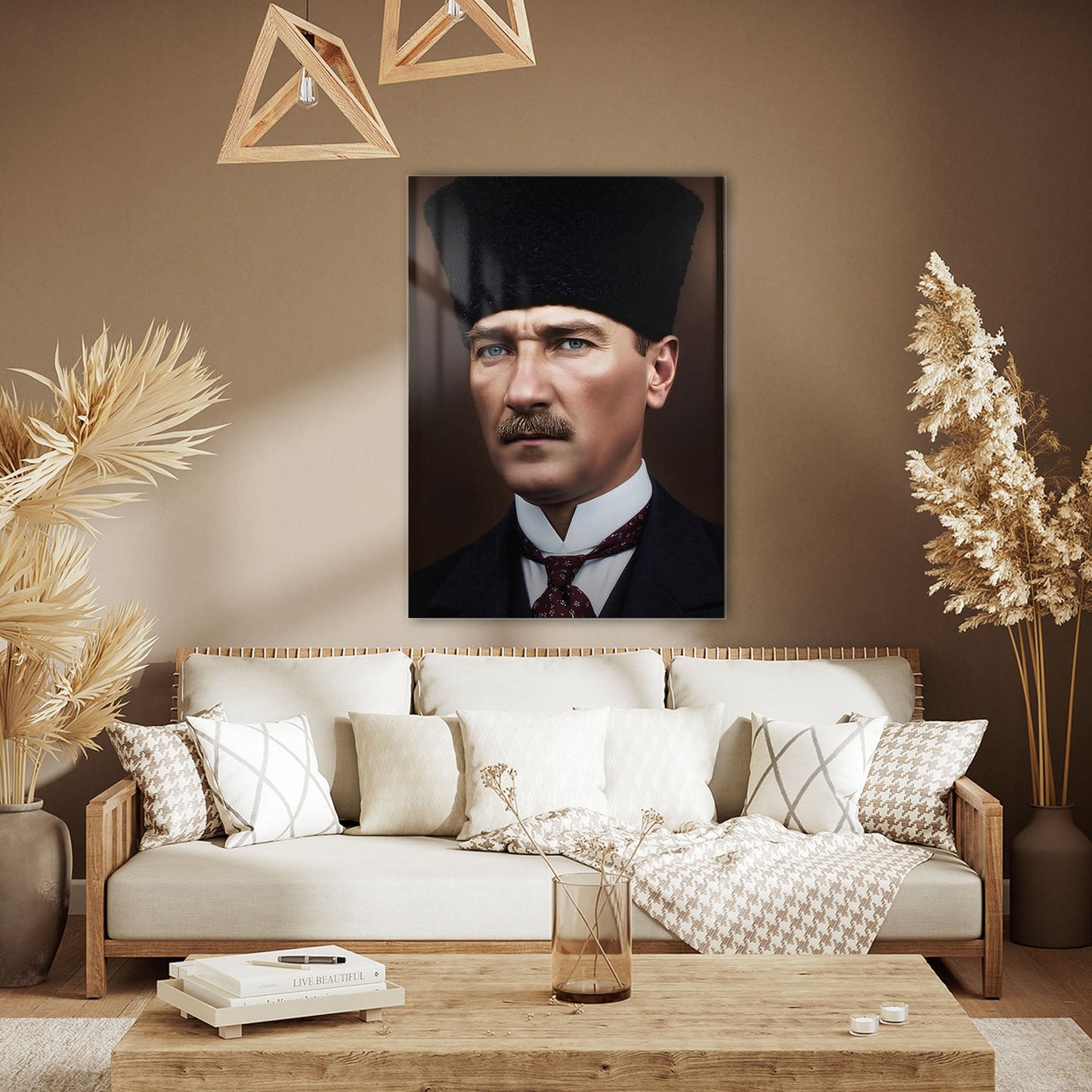 Atatürk Kalpaklı Klasik Tarihi Portre Cam Tablo