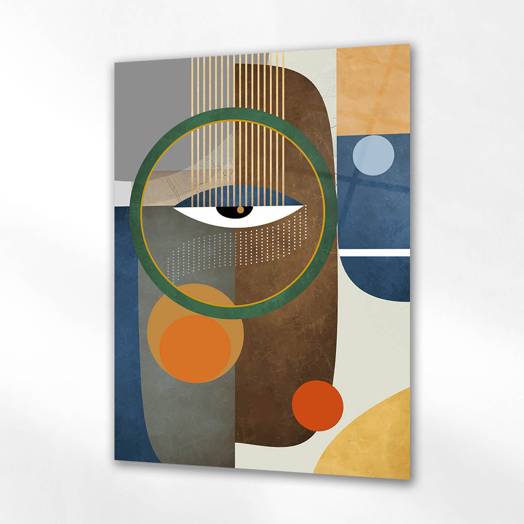 Geometrik Göz Motifli Modern Soyut Cam Tablo