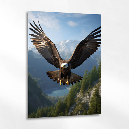Dağlar Üzerinde Uçan Kartal Cam Tablo
