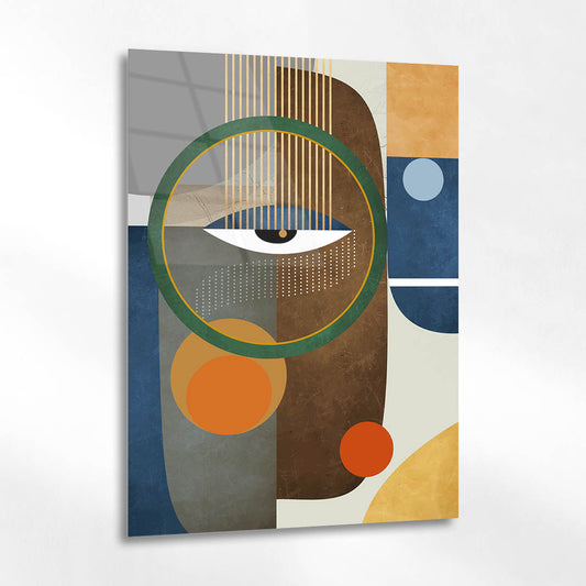 Geometrik Göz Motifli Modern Soyut Cam Tablo