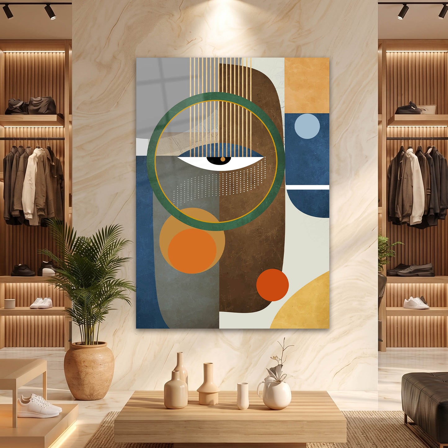 Geometrik Göz Motifli Modern Soyut Cam Tablo