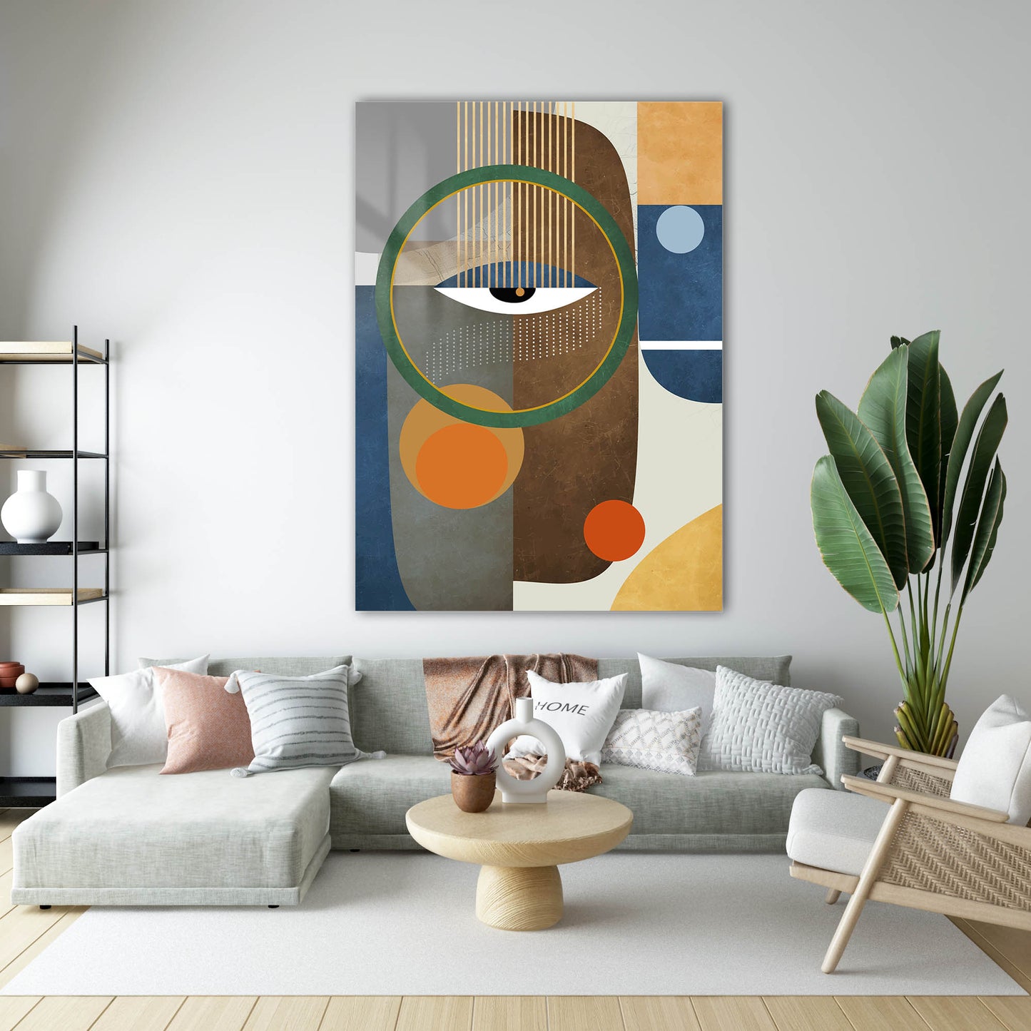 Geometrik Göz Motifli Modern Soyut Cam Tablo