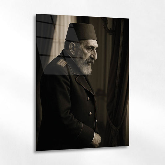 Sultan Abdülhamid Han Yaşlı Dönem Tarihi Portre Cam Tablo