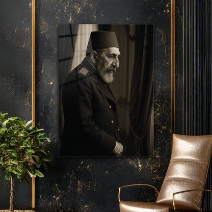 Sultan Abdülhamid Han Yaşlı Dönem Tarihi Portre Cam Tablo