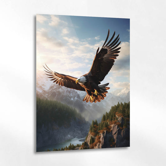 Güneş Işığında Uçan Kartal Cam Tablo