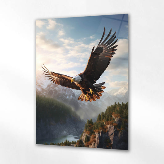 Güneş Işığında Uçan Kartal Cam Tablo