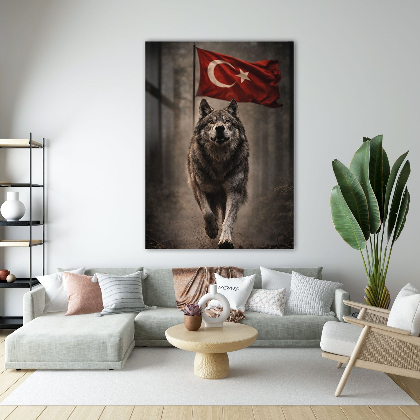 Türk Bayraklı Kurt Yürüyüş Anı Epik Cam Tablo