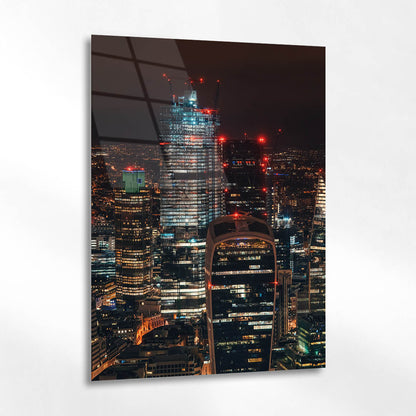 Londra Finans Merkezi Gece Cam Tablo