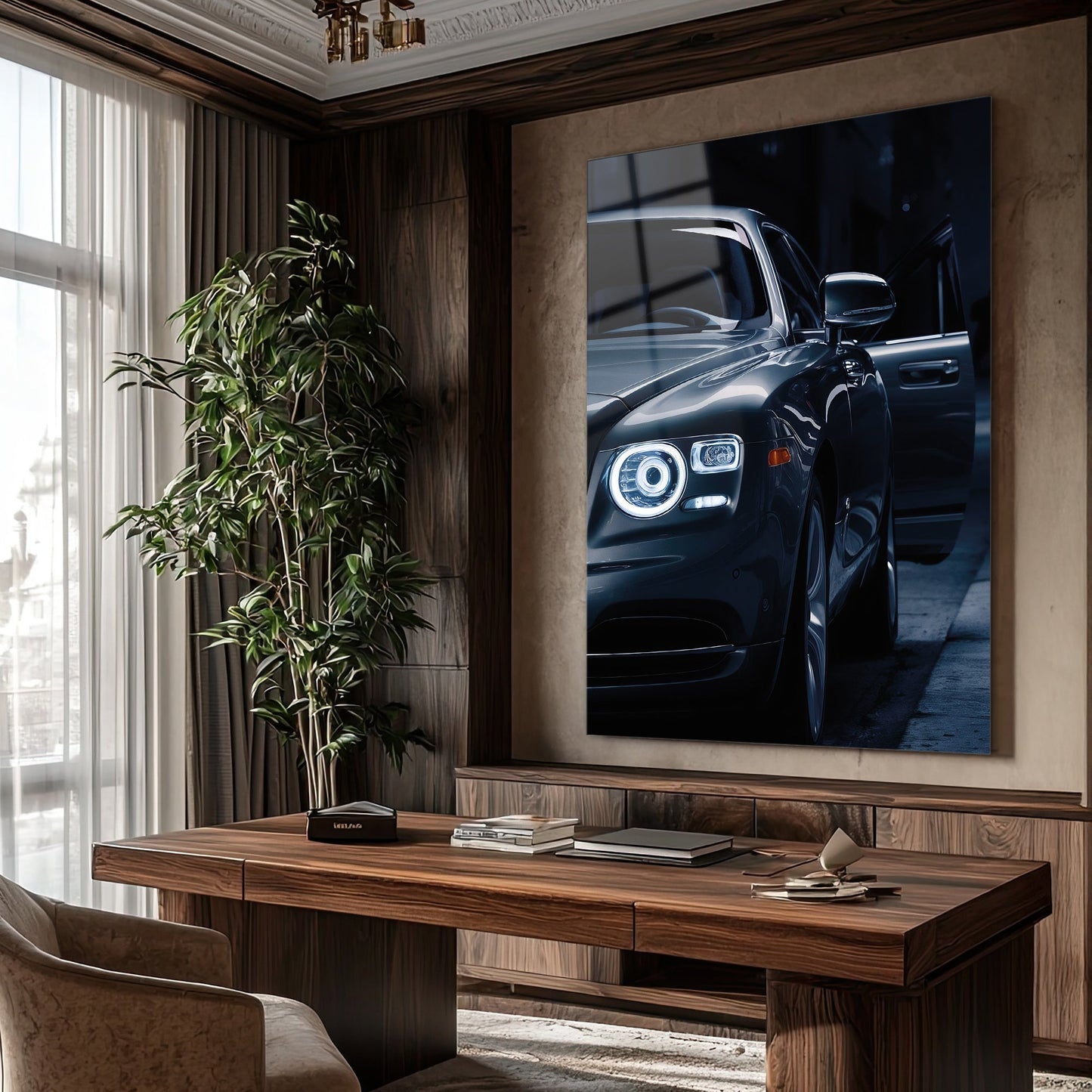 Rolls-Royce Cam Tablo – Lüks Sedan Gece Ön Detay