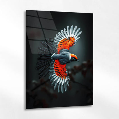 Kırmızı Beyaz Kanatlı Kuş Cam Tablo