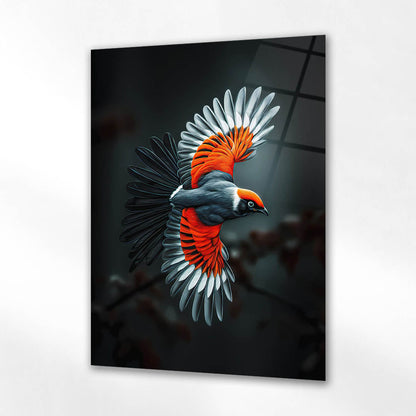 Kırmızı Beyaz Kanatlı Kuş Cam Tablo