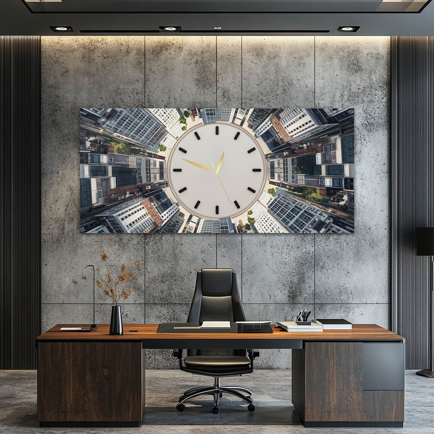 Modern Şehir Perspektifli Cam Saatli Tablo 4 mm