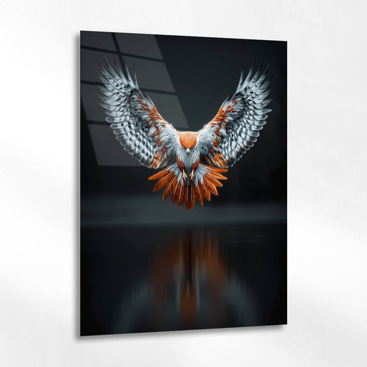 Simetrik Kanat Açan Kuş Cam Tablo
